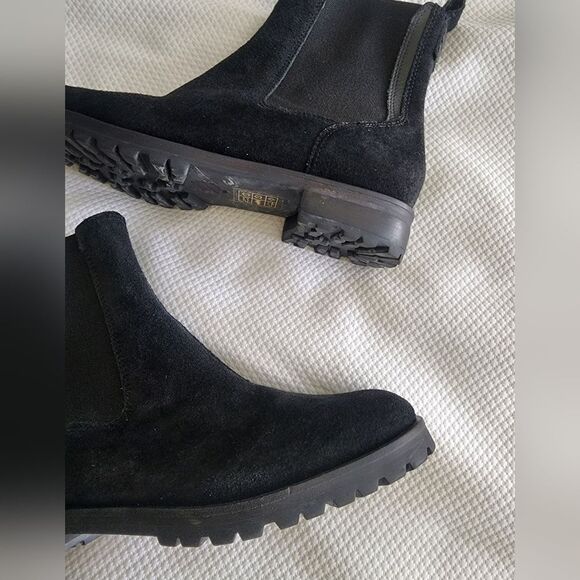Jack Rogers Suede Leather Chelsea Black Ankle Boots - Picture 3 of 14